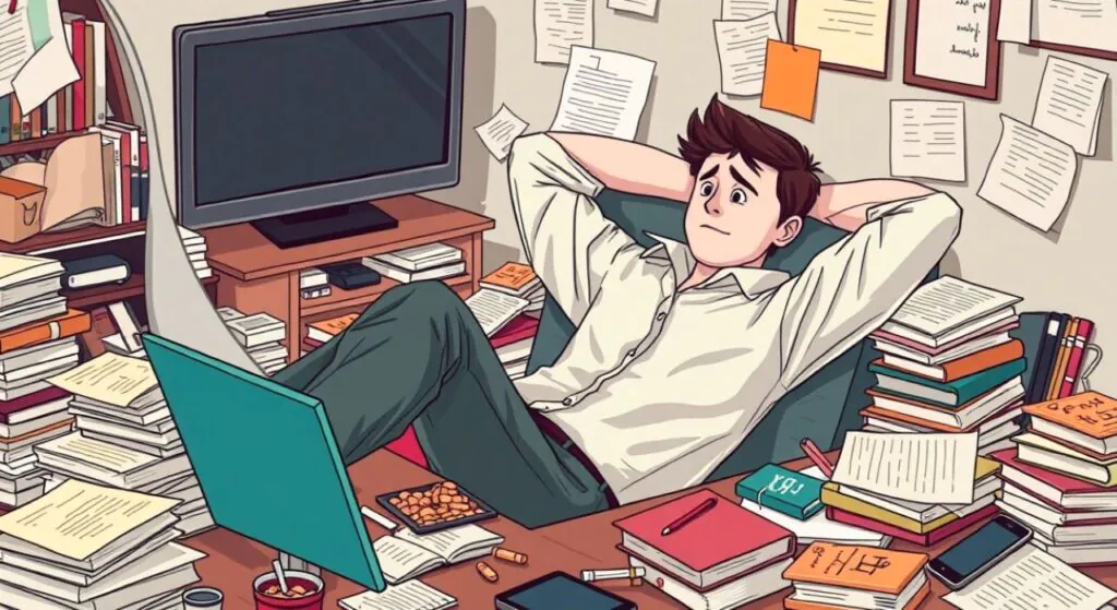the guy's sitting in a mess